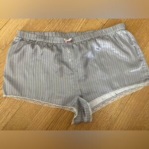 Grey with white pinstripe pajama short shorts